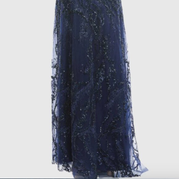 MAC DUGGAL 67922 EMBELLISHED ILLUSIONS VNECK ALINE MIDNIGHT LONG SLEEVE GOWN 16W - Picture 5 of 5